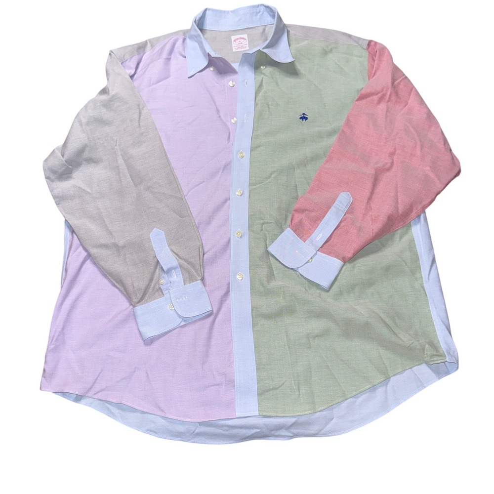 Brooks Brothers 346 Button Down Shirt XL Multi Colorblock Pastel Oxford Cotton